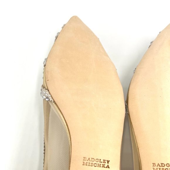 Badgley Mischka BHLDN Size 8 Gigi Point Toe Jeweled Ivory Ballet Flats Shoes - Picture 12 of 16